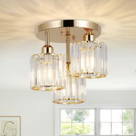 Modern Semi Flush Mount Ceiling Light,3-Light Crystal Close To Ceiling Light Fixtures,Golden Kitchen