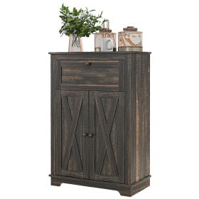 Farmhouse Sideboard Storage Cabinet with Doors and Drawer for Kitchen, Living room, 23.5"x11.75"x34.5", Dark Brown