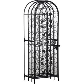 45 Bottle Wrought Iron Wine Rack Jail with Lock - Black