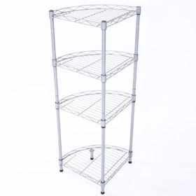 4-Tier Corner Storage Shelves, Wire Shelving Unit, Metal Shelf, Steel Storage Rack For Laundry Bathroom Kitchen Silver