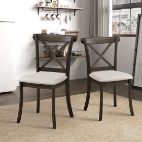 Wooden X Back Dining Chairs Set Of 2, Modern Fabric Upholstered Kitchen Side 2PC Chairs, Cross Back Rubber Wood Farmhouse Dining Room Chair,Brown