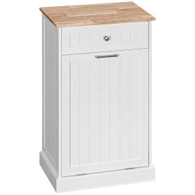 Kitchen Tilt Out Trash Bin Cabinet Free Standing Recycling Cabinet Trash Can Holder With Drawer, White