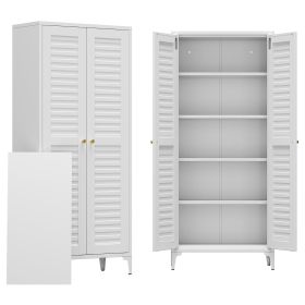 METAN Kitchen Pantry Storage Cabinet With 2 Doors,Metal Storage Cabinets With 4 Adjustable Shelves For Kitchen, Home,Assembly Required,White