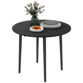 Folding Dining Table, Round Drop Leaf Kitchen Table for Small Spaces with Wood Legs, Black