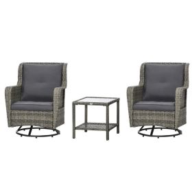 Patio Bistro Set, Porch Furniture With 360 Rotation & Rocking Function,, Gray