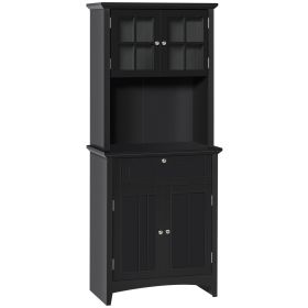 Elegant Buffet with Hutch, Kitchen Pantry Storage Cabinet with Framed Glass Door Drawer and Microwave Space, Black
