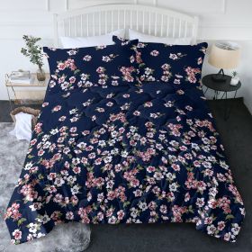 3pc Dark Blue Floral Bedding Comforter Set Including 1 Comforter Set And 2 Pillowcases Suitable For All Seasons