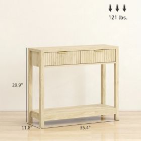 Console Table With Storage, Narrow Entryway Table With Fluted Panel Drawers And Shelf For Hallway, Natural
