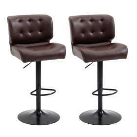 Bar Height Bar Stools Set of 2 with Adjustable Seat, Adjustable Swivel Barstools with Thick Padded Cushion and Metal Footrest for Home Bar, Brown