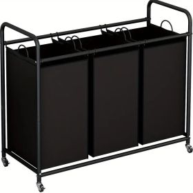 3-Bag Rolling Laundry Sorter Hamper, 63.4-Gallon Heavy-Duty Laundry Cart with Removable Bags & Lockable Wheels