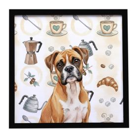 Boxer Coffee Bar Framed Metal Print Bathroom, Kitchen, Office, Home Decor Wall Art Ready to Hang, Square, 8X8