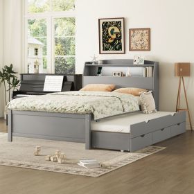 Full Size Wooden LED Platform Bed with Trundle, with Storage Headboard, with Drawers, Gray(Old SKU: N820S00009E)