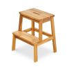 2-Step Wooden Stool, Solid Acacia Wood Step Stool for Adults and Kids, 19.6 Inches Tall, 350 lbs Capacity, Bathroom Bench
