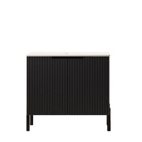 30" TURIO Freestanding Carrara White Sintered Stone Countertop and Black Plywood Cabinet with Two Doors, NO Basin, NO Faucet and Sink Cover