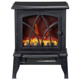 HOMCOM Electric Fireplace Heater, Freestanding Fireplace Stove with Realistic Flames Overheating Protection 750W/1500W, Black