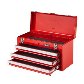 Tool Box 20.5-inch Portable Metal Tool Box with 3 Drawers Tool Organizer Red