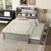 Full Size Wooden LED Platform Bed with Trundle, with Storage Headboard, with Drawers, Gray(Old SKU: N820S00009E)