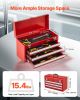 Tool Box 20.5-inch Portable Metal Tool Box with 3 Drawers Tool Organizer Red