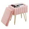 Multifunctional Vanity Stool with Storage, Makeup Chair and Shoe Changing Bench with 4 Gold Metal Legs, Upholstered Ottoman for Bedroom, Living Room