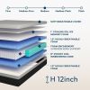 12'' Queen Size Hybrid Mattress, Cooling Memory Foam & Pocket Springs, Medium Firm, Fiberglass-Free, CertiPUR-US