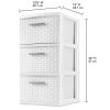 3 Drawer Weave Tower, Plastic Decor Drawers with Pull Handles, White