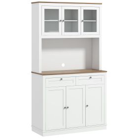 71" Kitchen Pantry Cabinet with Microwave Stand, Kitchen Hutch with 2 Drawers and Adjustable Shelves, White
