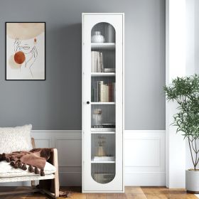 Tall Display Cabinet & Bookshelf Perfect For Living Room, Kitchen, Bedroom & Office - Storage Cabinet With 6 Storage Shelving & 1 Glass Door
