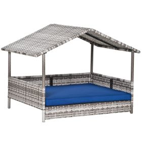 Pet House Wicker, for Indoor/Outdoor Rattan Furniture, with Water-Resistant and Removable Cushions, Elevated Bottom, Dark Blue