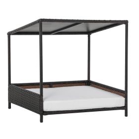 Wicker Dog House Raised Rattan Puppy Bed Cat Shelter for Indoor Outdoor Garden Patio Pet Sofa with Removable Cushion for Medium Sized Pet Brown