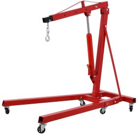 2 Ton Folding Engine Hoist Cherry Picker Shop Crane Hoist Lift, Heavy Duty Steel With 6 Iron Caster Wheels  Red (Option: Black Red)