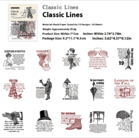 Tuscany Night Series Washi Paper Japanese Paper  Stickers - With Adhesive--Only Supports Self-pickup. (Option: Classic lines-30sheets)