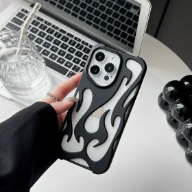 Electroplating Hollow Heat Dissipation Phone Case Flame Pattern High-grade Soft Shell (Option: Matte Black-13 14 15 Universal)
