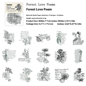 Tuscany Night Series Washi Paper Japanese Paper  Stickers - With Adhesive--Only Supports Self-pickup. (Option: Forest Love Poem-30sheets)