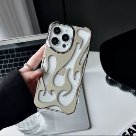 Electroplating Hollow Heat Dissipation Phone Case Flame Pattern High-grade Soft Shell (Option: Silver Electroplated-13pro 14pro 15pro)