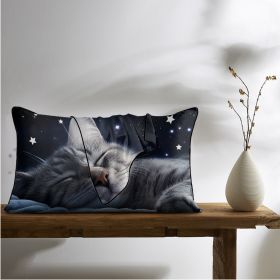 2 Pcs Cats And Starry Sky Art Bedroom Satin Print Soft Skin Friendly Pillowcases Suitable For All Seasons (Option: 51x74cm-Black)