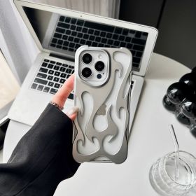 Electroplating Hollow Heat Dissipation Phone Case Flame Pattern High-grade Soft Shell (Option: Frosted Silver-13 14 15 Universal)