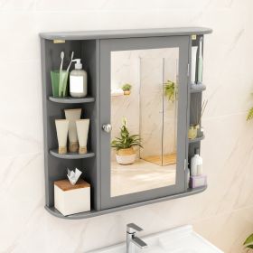 Wall-Mounted Bathroom Mirror Cabinet With Storage Shelves (Option: Gray)