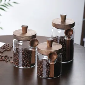3 Pcs Glass Coffee Jars with Spoons, Candy Jars, Biscuit Jars, Storage Jars, Tea Jars, Snack Jars, Seasoning Jars, Salt Jars, Pepper Jars (Option: 3)