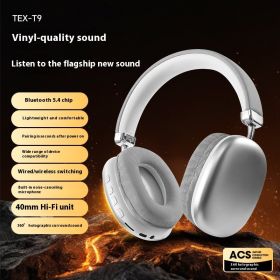TEX-T9 Bluetooth Headset Wireless Headphone Head-mounted (Option: Silver)