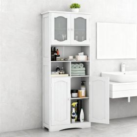 58.5 Inch Freestanding Linen Bathroom Storage Cabinet With Frost Glass Doors (Option: White)