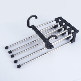 1PC Stainless Steel Multi-functional Pants Hanger; 5 In 1 Foldable Storage Rack Pants Hanger (Color: Black)