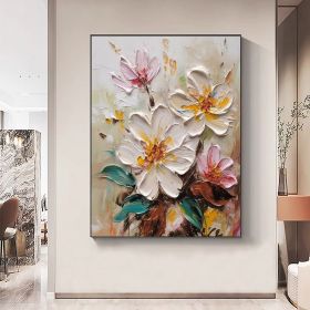 Hand Painted Oil Painting Abstract Blooming Flower Oil Painting Large Wall Art Original Knife Floral Painting Textured Wall Art Boho Art Modern Living (style: 1, size: 90X120cm)