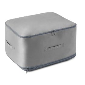 Large Foldable Storage Bag For Comforter Quilt Blanket Clothes Pillows Beddings Self Compression Organizer For Duvet Closet Storage Containers With Du (Color: Grey, size: L)