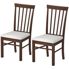 Wooden Dining Chairs Set of 2, Farmhouse Upholstered Kitchen Chairs with Rubber Wood Frame, Dark Brown and Beige (Option: Dark Brown and Beige-1035x500x265 mm)