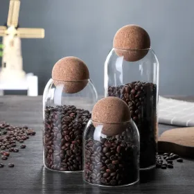 1 SET Storage Ball Jar, Glass Tea Jar, Minimalist Cork Jar, Sealed Candy Jar, Storage Jar, Coffee Jar, Dry Food Storage Jar, Coffee Storage Container (Option: 3PCS)