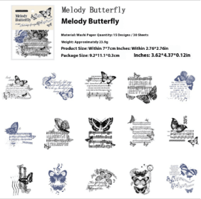 Tuscany Night Series Washi Paper Japanese Paper  Stickers - With Adhesive--Only Supports Self-pickup. (Option: Melody Butterfly-30sheets)