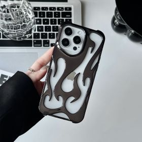 Electroplating Hollow Heat Dissipation Phone Case Flame Pattern High-grade Soft Shell (Option: Electroplated Black-13pro 14pro 15pro)