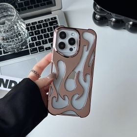 Electroplating Hollow Heat Dissipation Phone Case Flame Pattern High-grade Soft Shell (Option: Electroplating Powder-13pro 14pro 15pro)
