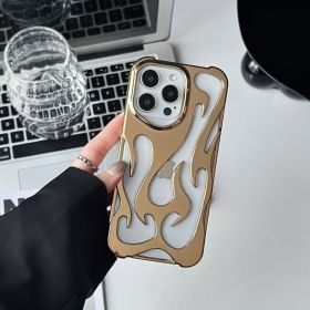 Electroplating Hollow Heat Dissipation Phone Case Flame Pattern High-grade Soft Shell (Option: Gold Plating-12 13promax 14 15plus)